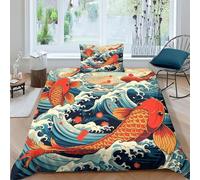 PFYWZJDDTTBD Japanese Style Comforter Covers for Boys Girls Quilt Cover 3D Printed Koi Duvet Cover Soft Microfiber with Zipper Closure Bedding Set with Pillow Cases 2 Pieces Single（135x200cm）