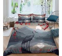 PFYWZJDDTTBD Japanese Style Comforter Covers Quilt Cover 3D Print Crane for Teens And Adults Duvet Cover Bedding Set with Zipper Closure with Pillow Cases Soft Microfiber 3 Pieces Double(200x200cm)