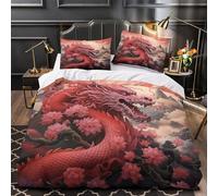 PFYWZJDDTTBD Japanese Style Duvet Cover 3D Print Dragon for Boys Girls Comforter Covers Quilt Cover with Pillow Cases with Zipper Closure Bedding Set Soft Microfiber 3 Pieces Single(140x200cm)