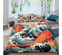 PFYWZJDDTTBD Japanese Style for Boys Girls Duvet Cover Comforter Covers 3D Print Koi Quilt Cover with Zipper Closure with Pillow Cases Bedding Set Soft Microfiber 3 Pieces Double（200x200cm）