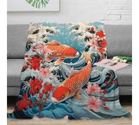 PFYWZJDDTTBD Koi 3D Printed Japanese Style Throw Blanket Bedding Soft Cozy Lightweight Fluffy Plush Gifts for Holiday Bed Couch for Boys Girls All Season Couch Sofa 50x60inch(127x152cm)