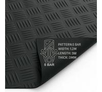 PG 3M X 1.2M Checker 5 Bar Rubber Flooring Matting Roll 3mm Thick Non-Slip Mat For Garage, Gym, Shed