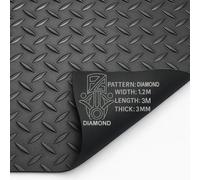 PG 3M X 1.2M Diamond Rubber Flooring Matting Roll 3mm Thick Non-Slip Mat For Garage, Gym, Shed