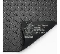 PG 3M X 1.5M Diamond Rubber Flooring Matting Roll 3mm Thick Non-Slip Mat For Garage, Gym, Shed