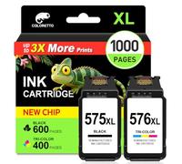PG-575 CL-576 XL Ink Cartridges for Canon Pixma TS3750i TR4755i TR4756i | TS3751i TS3551i TR4750i TS3550i TR4751i Printer Ink for Cannon PG-575 CL-576 Black and Colour 575XL 576XL Replacement