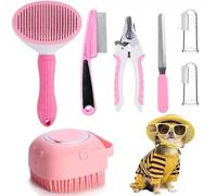 PG 7in1 Cat & Dog Grooming Kit - Brush, Comb, Scissors, Nail Clippers & Finger Cots - Professional Pet Grooming Tools Set