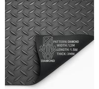 PG Rubber Matting Roll 3mm Thick 1.2m x 0.5m - 20m Heavy Duty Non Slip Waterproof Flooring for Garage Gym Van Shed Multiple Patterns Sizes (Diamond (Black), 1.5m x 1.2m)