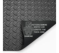 PG Rubber Matting Roll 3mm Thick 1.2m x 0.5m - 20m Heavy Duty Non Slip Waterproof Flooring for Garage Gym Van Shed Multiple Patterns Sizes (Diamond (Black), 11m x 1.2m)