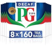 PG Tips Decaf Tea Bags Bulk | Decaffeinated Teabags | Smooth & Refreshing Black Tea| Perfect Flavour Release | 8 x 160 Tea Bags | 1280 Plant Based Biodegradable Decaf Teabags