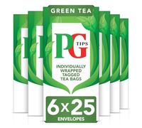 PG Tips | Green Tea Bags Bulk | Individually Wrapped Tea Bags | String & Tagged | Smooth & Refreshing | 6 Packs | 150 Plant Based Biodegradable Envelopes