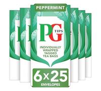 PG Tips | Peppermint Tea Bags Bulk | Individually Wrapped Tea Bags | String & Tagged | Refreshing & Minty Taste | 6 Packs | 150 Plant Based Biodegradable Envelopes