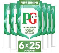 PG Tips Peppermint Tea Bags Bulk Individually Wrapped Tea Bags String & Tagged Refreshing & Minty Taste 6Packs 150 Plant Based Biodegradable Envelopes