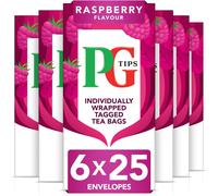 PG Tips Raspberry Leaf Tea Bags - Bulk, Individually Wrapped, Refreshing Fruit Flavoured, 6 Packs, 150 Envelopes