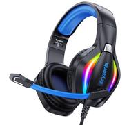 PG1 Wired Gaming Headset for PS4, PS5, PC, Xbox one, Switch, Gamer Headphones with LED Light, Ergonomic Design Over Ear Computer Headset with AI Stereo Microphone & 3.5mm Jack, Black Blue