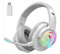 PG3 2.4GHz Wireless Gaming Headset for PS5, PC, PS4, Mac, Switch, Bluetooth 5.4 Gaming Headphones with Noise-Cancelling Mic, Gaming Headset with Cool LED, 7.1Surround Sound, 48H Battery, Pure White