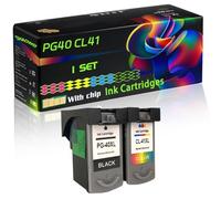 PG40 CL41 Compatible for Canon Ink Cartridges with Chip PIXMA iP1200 iP1300 iP1600 iP1700 iP1800 iP1900 iP2200 iP2400 iP2500 iP2600 Printers (1 Set)