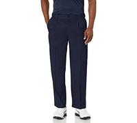 PGA TOUR Men's Double Pleat Expandable Waistband Pant Golf, Blurred Plaid Black Iris, 42W x 32L