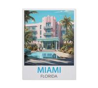 PGCKSK Diamond Painting，Miami Florida Vintage Travel Poster，Round Full Drill Acrylic Embroidery Cross Stitch Arts Craft Canvas Supply for Home Wall Decor Adults and Kids(30 x 40 cm)-BZ23