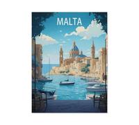 PGCKSK Full Diamond 5D DIY Diamond Painting，Valletta Malta Vintage Travel Poster Landscape，3D Diamond Embroidery Cross Stitch Mosaic Needle Works(30 x 40 cm/11.81 x 15.74 pouces) -AG43