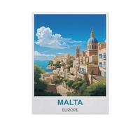 PGCKSK Malta Europe Vintage Travel Poster，5D DIY Diamond Painting Full Round Drill Diamond Embroidery Cross Stitch Rhinestone Mosaic Paintings Art(30 x 40 cm/11.81 x 15.74 inches)-BI75