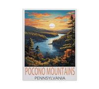 PGCKSK Pocono Mountains Pennsylvania Vintage Travel Poster，Full Drill Round Rhinestone Diamond Art Painting Accessories, Cross Stitch Embroidery Canvas for Crafts Home Wall Decor(30 x 40 cm)-AJ38