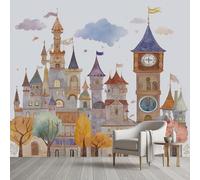 Pggong Europe Cityscape Silk Fabric Mural Wallpaper, 200x140 cm Murals, Cartoon Fairy Tale Wall Mural, Minimalism Vintage Wall Sticker Self-Adhesive Decoration for Living Room Bedroom