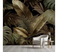 Pggong Monstera Banana Fern Mural Wallpaper, 150x105 cm Murals, Tropical Botanical Leaves Silk Fabric Wall Mural, Green Gold Leaf Self-Adhesive Wallpaper Poster Decoration Living Room Bedroom