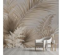 Pggong Palm Fern Leaves Mural Wallpaper, 150x105 cm Murals, Botanical Leaf Vintage Silk Fabric Wall Mural, Light Brown Self-Adhesive Wallpaper Poster Decoration Living Room Bedroom