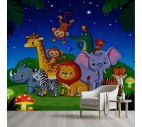 Pggong Tropical Wildlife Safari Wall Murals, 250x175 cm Mural, Giraffe Lion Elephant Tiger Silk Fabric Mural Wallpaper, Cartoon Animal Self-Adhesive Wallpaper Poster Decoration Living Room Bedroom