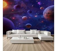 Pggong Universe Solar System Mural Wallpaper, 150x105 cm Murals, Outer Space Planet Silk Fabric Wall Mural, Celestial Starry Colorful Self-Adhesive Wallpaper Poster Decoration for Living Room Bedroom
