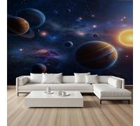 Pggong Universe Solar System Silk Fabric Mural Wallpaper, 200x140 cm Murals, Outer Space Planet Wall Mural, Celestial Starry Mystery Wall Sticker Self-Adhesive Decoration for Living Room Bedroom