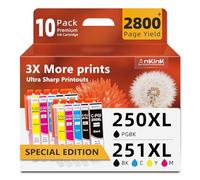 PGI-250XL CLI-251XL Ink Cartridge 10 Combo Pack Replacement for Canon 250 251 XL use to Cannon PIXMA IX6820 MX922 MX920 IP8720 MG5520 MG7520 MG5500 IP7220 MG6620 MG5620 MG6320 MG7120(PGBK Black Color)