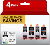 PGI-35 CLI-36 Ink Cartridges Replacement for Canon 35 36 Ink Cartridges for Canon Printer PIXMA IP110 TR150 IP100 MINI260 MINI320 (2 Black, 2 Color, 4-Pack)