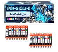 PGI-5 CLI-8 Ink Cartridges Compatible for Canon PIXMA MP830 MP830 MP950 MP950 MP960 MP960 MP970 Printers, With Chip Large Capacity 1400 Pages (2 Set)