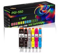 PGI-550 CLI-551 Compatible for Canon Ink Cartridges with Chip Pixma ip7200 MG5650 MG6650 MG7550 mx920 ip8750 ix6850 mg5400 mg7500 Printers (1 Set)