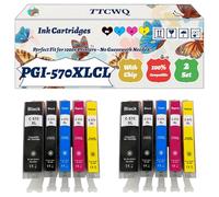 PGI-570XLCLI-571XL Ink Cartridges Compatible for Canon PIXMA TS5055 TS6000 TS6050 TS6051 TS6052 TS8000 TS8050 Printers, with Chip, High Yield 1300 Pages, High-Definition Printing (2 Set)
