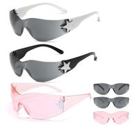 PGKDYC 3PCS Y2K Sunglasses, Rave Glasses, Wrap Around Sunglasses Women, Cool Glasses, Perfect for Rave Parties, Outdoor Music Festivals, and Fashion Events