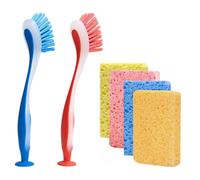 PGKDYC 4PCS Dish Sponges & 2PCS Dish Brushes Set | Cellulose Cleaning Sponges & Ergonomic Kitchen Brushes | Multi-Purpose for Washing Up, Pots, Pans, Sinks & Car Interiors