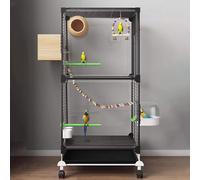 Pgkog Bird Cage Parrot Cage, 2-tier Movable Birdcage Parakeet Cage W/wheels, Extra Large Bird Cages with Birdhouse for Parrots Conures Lovebird Cockatiel Parakeets