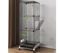 Pgkog Extra Large Bird Cage, Parakeet Cages 3-tier Movable Birdcage with Wheels Transparent 360° View for Parrots Cockatiels Conure Budgie Canary Finch Lovebird