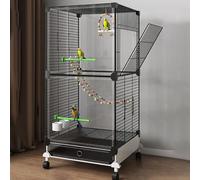 Pgkog Extra Large Bird Cage, Parakeet Cages 3-tier Movable Birdcage with Wheels Transparent 360° View for Parrots Cockatiels Conure Budgie Canary Finch Lovebird