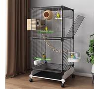 Pgkog Extra Large Bird Cage, Parakeet Cages 3-tier Movable Birdcage with Wheels Transparent 360° View for Parrots Cockatiels Conure Budgie Canary Finch Lovebird