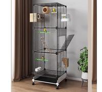 Pgkog Extra Large Bird Cage, Parakeet Cages 3-tier Movable Birdcage with Wheels Transparent 360° View for Parrots Cockatiels Conure Budgie Canary Finch Lovebird