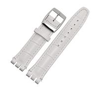 PGLVLZFGFN Leather Watch Band17mm 19mm For Swatch Watch Waterproof Leather Watch Strap Band For Swatch Watch strap(White,17mm)