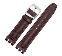 PGLVLZFGFN Leather Watch Band17mm 19mm For Swatch Watch Waterproof Leather Watch Strap Band For Swatch Watch strap(Bruin,17mm)