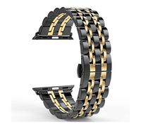 PGLVLZFGFN Stainless Steel Band V For Apple Watch Series 5 44mm Band Strap For Iwatch 6 4 3 2 40mm 42mm 38mm Bracelet Strap Butterfly Buckle Watch strap(Black and Gold,38mm)