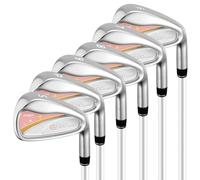 PGM 6 Piece Women's Golf Iron Set for Right Handed, Forgiving Design Lady Flex Sets with Graphite Shaft and Easy Control Grip Include Golf Club Iron 6 to 9 PW SW Coral Pink
