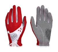 PGM Women's Golf Glove One Pair, Improved Grip System, Cool and Comfortable (Red, 17, XS)