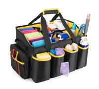 PGmoon Large Cleaning Caddy Bag with Handle, Cleaning Supplies Totes for Cleaners Housekeepers, Cleaning Tool Organizer with Multiple Pockets for Car, Home and Housekeeping, Bright Yellow Inner, Black