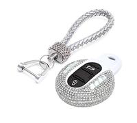 PGONE Bling Crystal Diamond Key Fob Case Cover Keychain for Mini Cooper 3/4 Buttons Keyless Entry Remote Control Smart Key Protective Shell Bag F54 F55 F56 F57 F60 F Series (Silver)